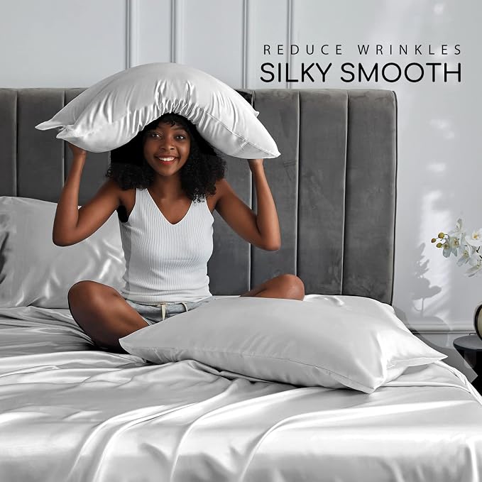 MR&HM Satin Bed Sheets, Queen Size Sheets Set - Image 4