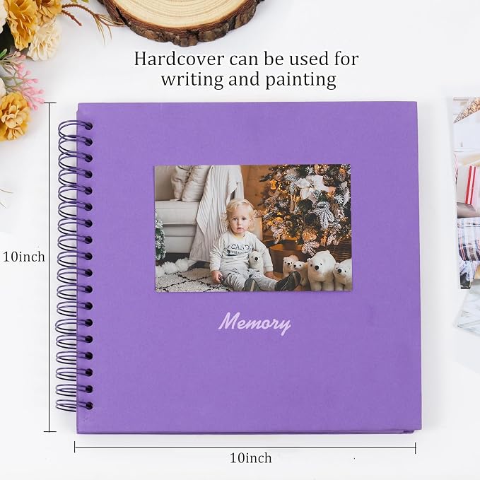 RECUTMS 10x10 Scrapbook 60 Pages Kraft Paper DIY Travel Album Dark Purple | - Image 2