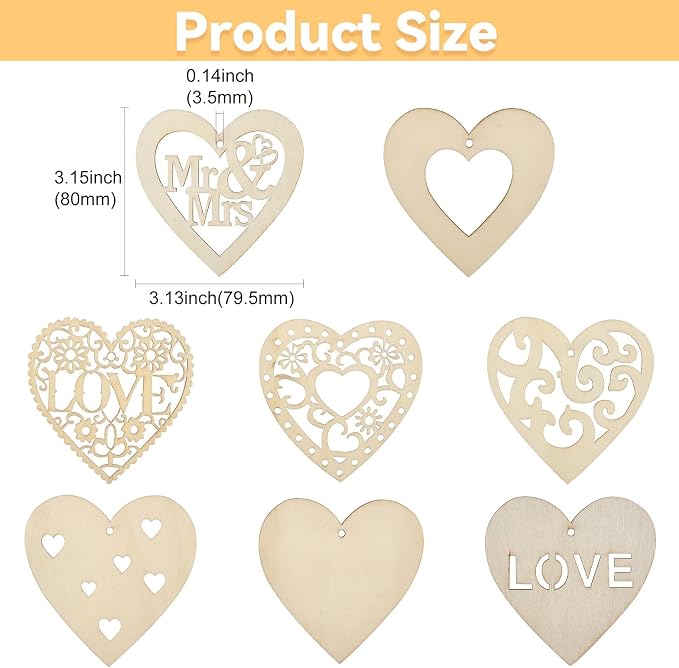 40 Pcs Unfinished Wood Heart Cutouts - Image 2