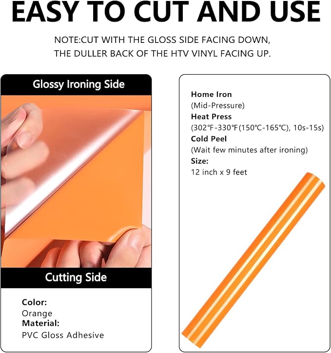 FUNKAKA Orange Heat Transfer Vinyl Rolls, HTV Vinyl - Image 2