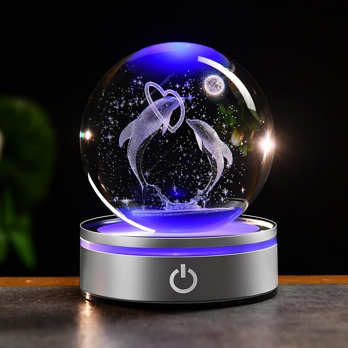 IFOLAINA 3D Dolphin Crystal Ball Night Lights Dolphin Lovers Gifts | Dolphin by IFOLAINA