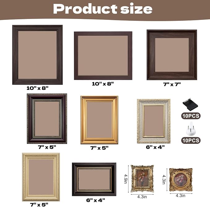 10 Pack Vintage Picture Frames for Wall or Tabletop Display Ornate Vintage - Image 2