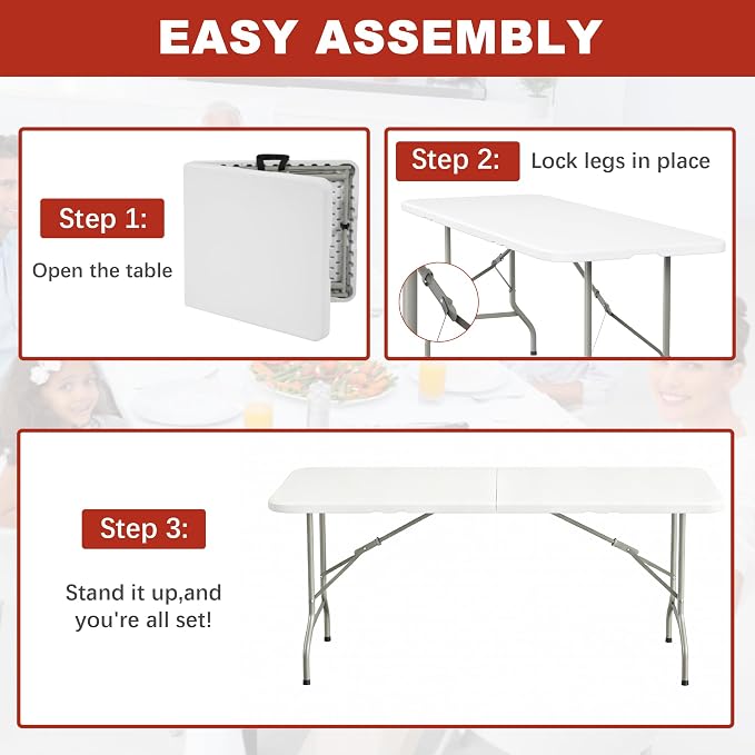 Elevon 6FT Folding Tables – Heavy Duty Portable Foldable Table - Image 5