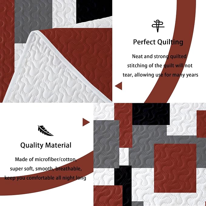 Tyrot 3 Piece Burnt Orange Grey Quilt Set King Size Black White Gray Geometric - Image 4