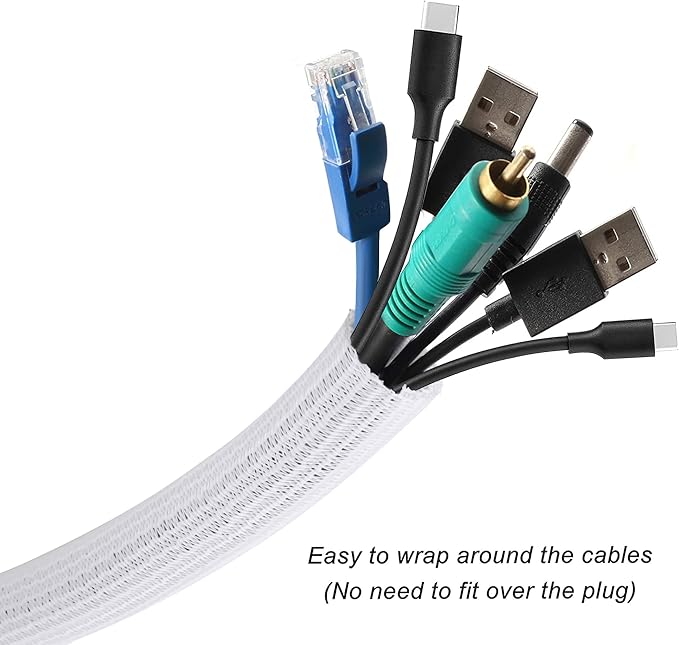 10ft - 1.25 inch Braided Cable Management Sleeve Cord Protector - Self-Wrapping - Image 2