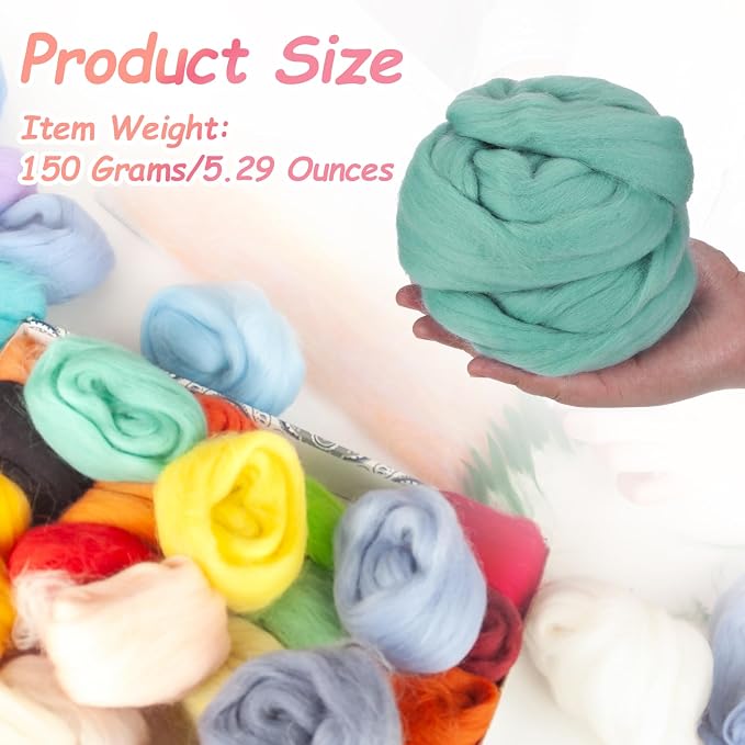 PATIKIL Wool Roving Yarn, 150G/5.3OZ Soft Felting Wool Pure Chunky Roving Yarn - Image 2