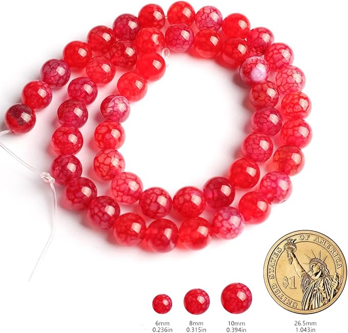 60pcs Smooth Natural Red Agate Beads，6mm Dragon Vein Gemstone Round Loose Stone - Image 2