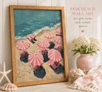Framed Pink Beach Umbrella Canvas Wall Art, Girl Coastal Natural Painting - Image 2