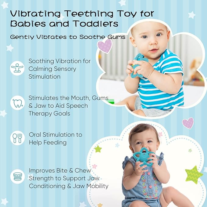 Vibrating Sensory Chew Toy, Teether Teething Toys for Baby 6-18 Months, Sensory Toys for Kids with Autism&Toddler Travel Essential - 3X Vibration Settings, Gifts for Boys Girls
