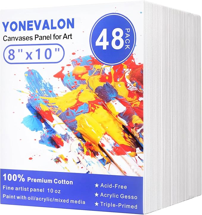 Canvases for Painting 48 Pack, 8x10 inch Blank Canvas Boards, Primed Acid-Free by YONEVALON