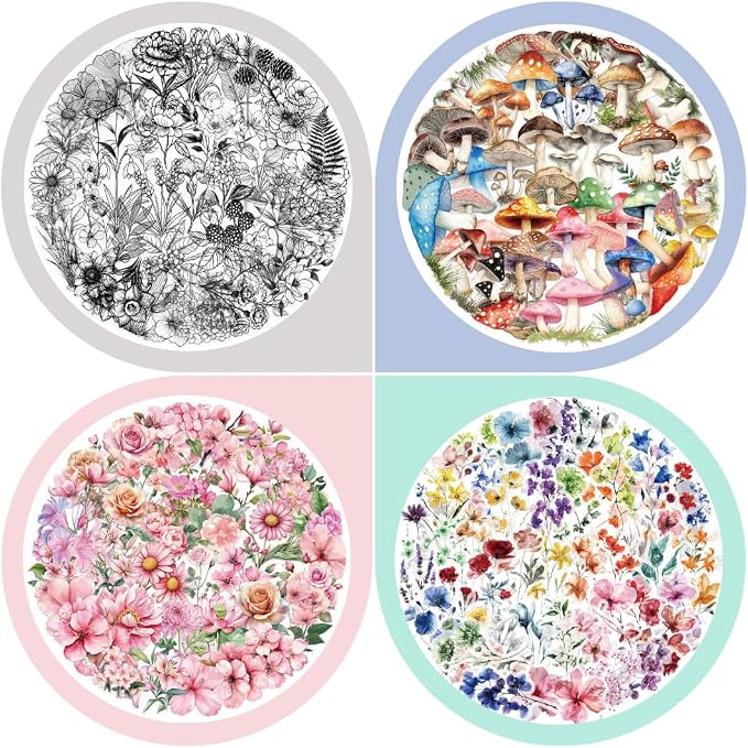 200 Pcs Clear PET Stickers Black Fine Line Flowers, Wildflowers & Mushrooms - Image 2
