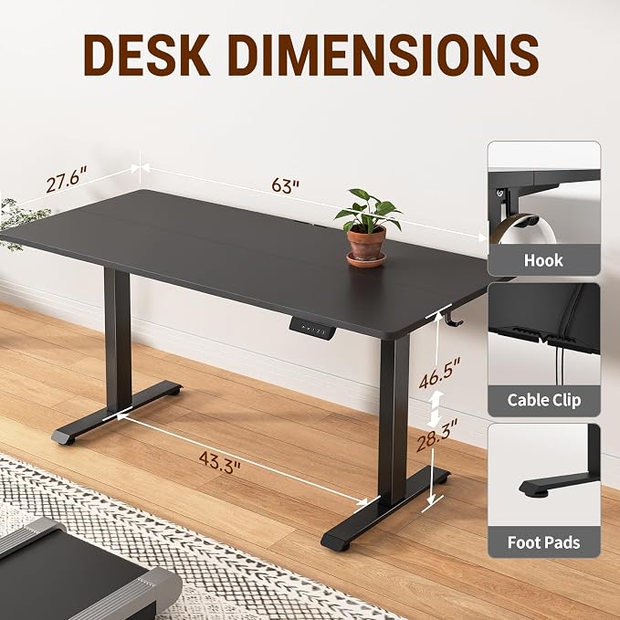Veken 63×27.6 Inch Large Electric Standing Desk, Gaming Table, Suit students - Image 3