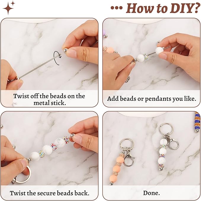 105 Pcs Beadable Keychains Set, Bulk Beadable Keychains Bars DIY Blank Keychain - Image 3