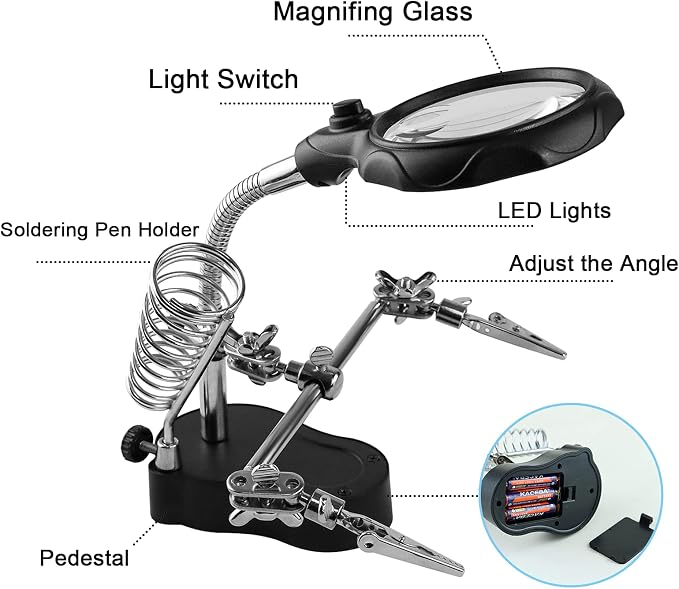 Helping Hands Magnifying Glass Soldering Station, LED Lighted 3.5X 12X Magnifier - Image 4