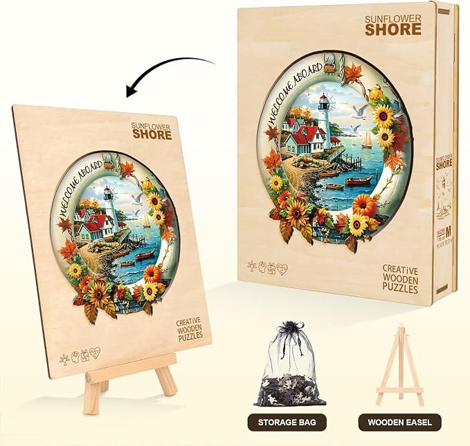 Sunflowers Puzzles Lighthouse Cottage Ocean Walkway Puzzle Adults Gifts - Image 5