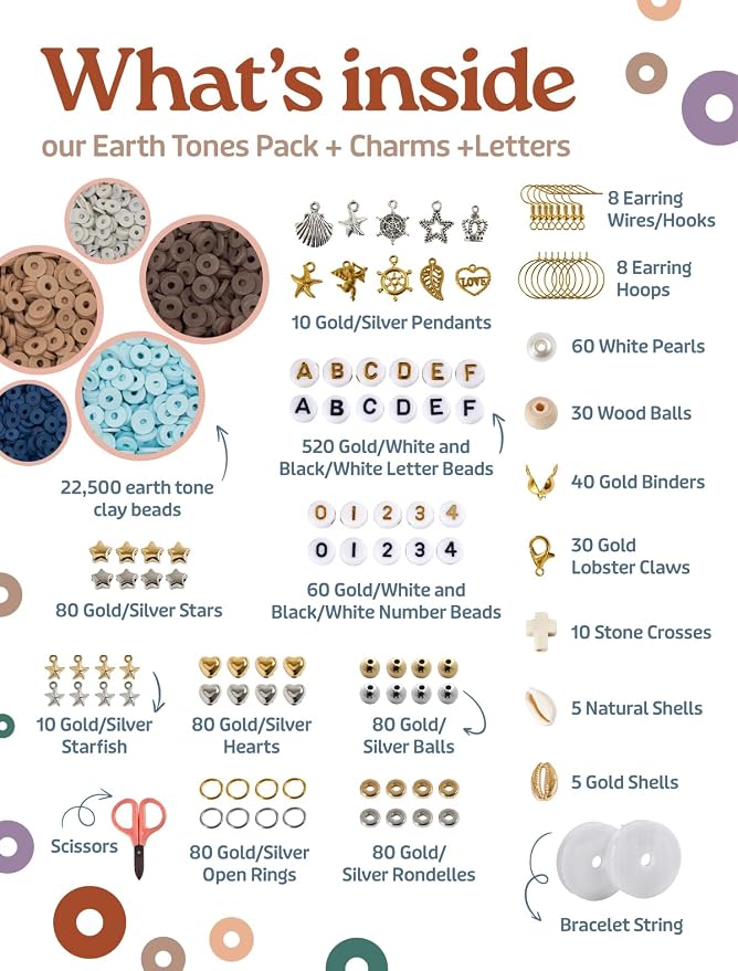 Box-O-Beads Earth Tones Clay Beads Bracelet Making Kit – 23, 550 Pieces Jewelry - Image 3