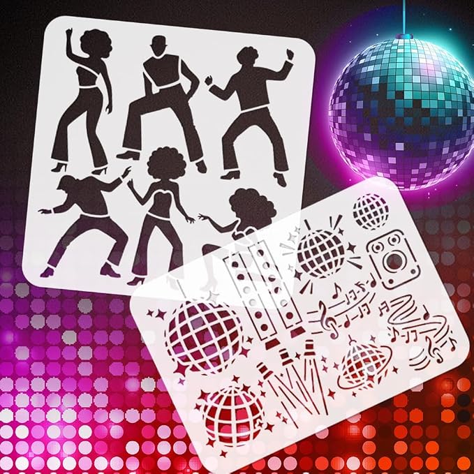 2Pcs Disco People Stencils for Painting, 11.8"x11.8" Reusable Disco Ball - Image 4