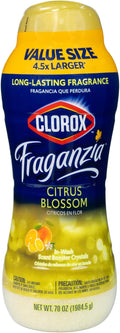 Clorox Fraganzia Laundry Scent Booster Crystals in Citrus Blossom Scent - Scented In-Wash Freshener Beads for Fresh, Clean, Great Smelling Clothes and Linens, 70 Oz