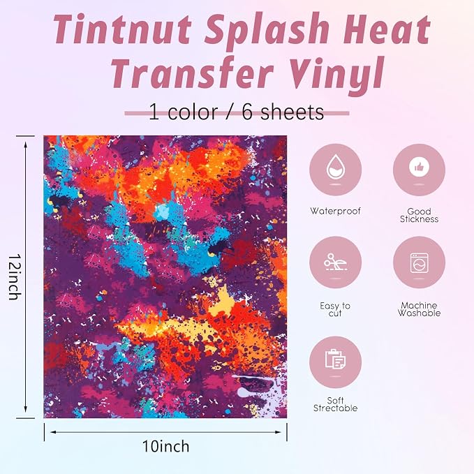 Tintnut Dark Red Splash Heat Transfer Vinyl, stretch washable, works - Image 2