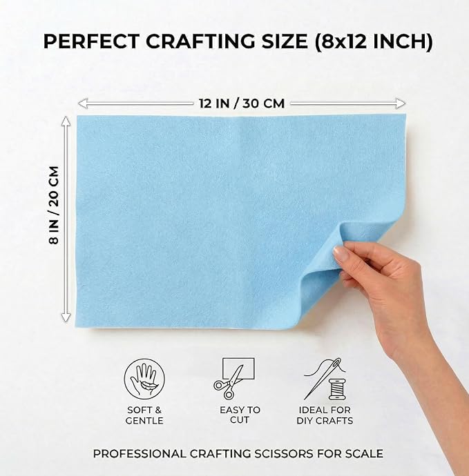 Soft Blue Felt Fabric Sheets for Crafts, 8 x 12 Inch Felt Squares, Patchwork - Image 2