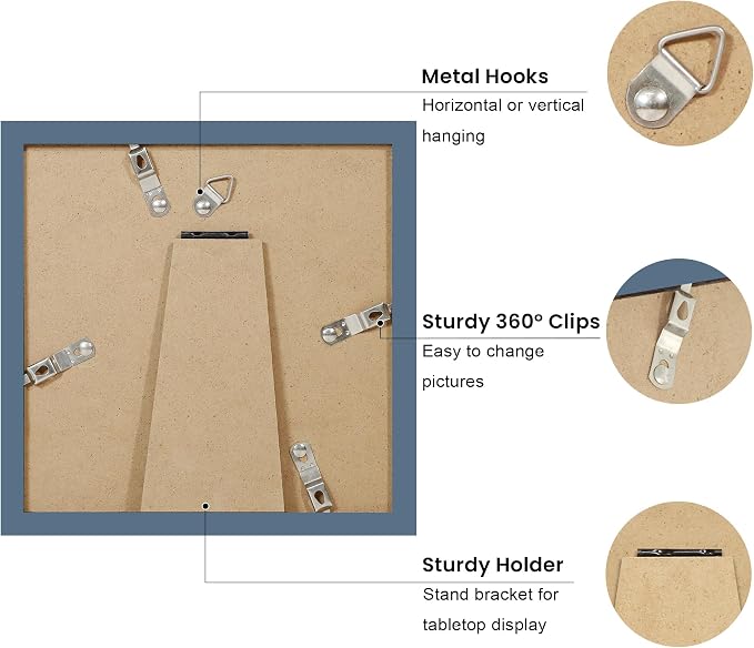 8x8 Picture Frame with Wavy Mat, Wooden Real Glass 8 x 8 Photo Frame - Image 4