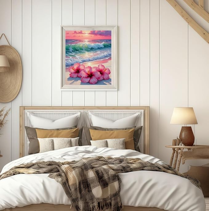 BYGFHLYW 5D Diamond Art Kits for Adults, Beach Flower Diamond Painting Kits for - Image 4