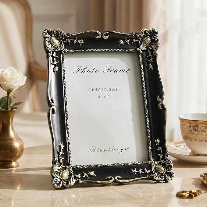 Cuspin Vintage 5x7 Picture Frame Black and Gold, Ornate Resin Photo Frame - Image 9