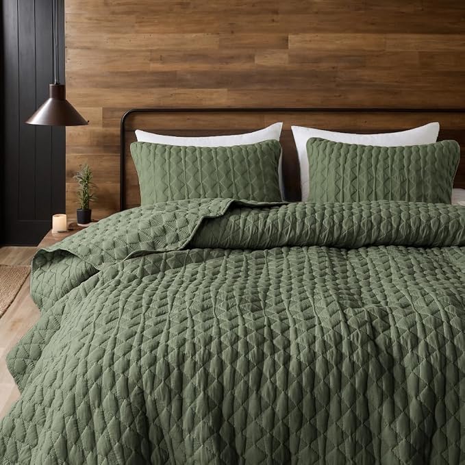 WDCOZY Olive Green Quilt King Size Bedding Set - Image 8