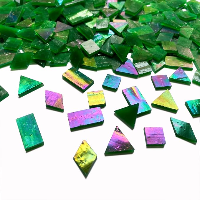Iridescent Green Mosaic Tiles for Crafts, 280 Pieces Mixed 4 Shapes Stained - Image 3