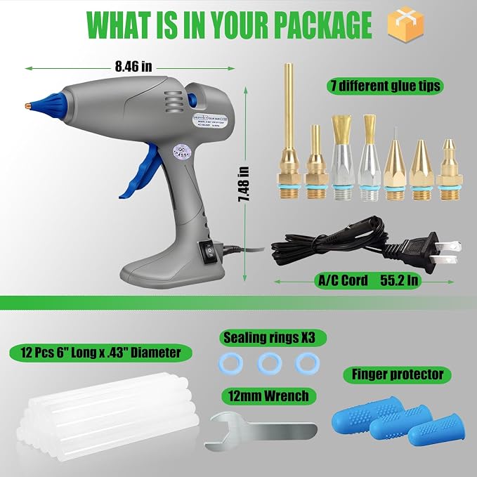 MONVICT Hot Melt Glue Gun with 7 Copper Nozzles, Heavy Duty | 3 Silicone Finger - Image 9
