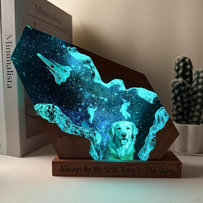 Custom Dog Memorial Gifts, Personalized Space Resin Lamp - Image 5
