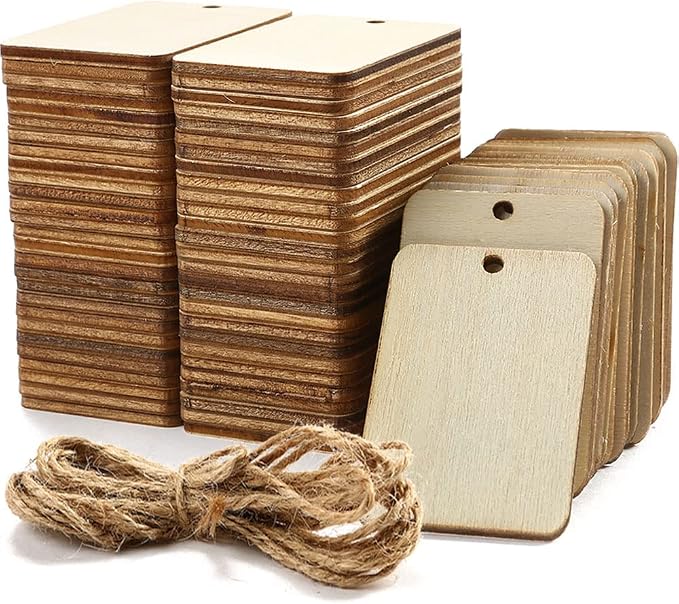 115 Pcs Unfinished Wood Pieces Rectangle-Shaped, HOOMBOOM 2 x 1.3 inch Light by HOOMBOOM