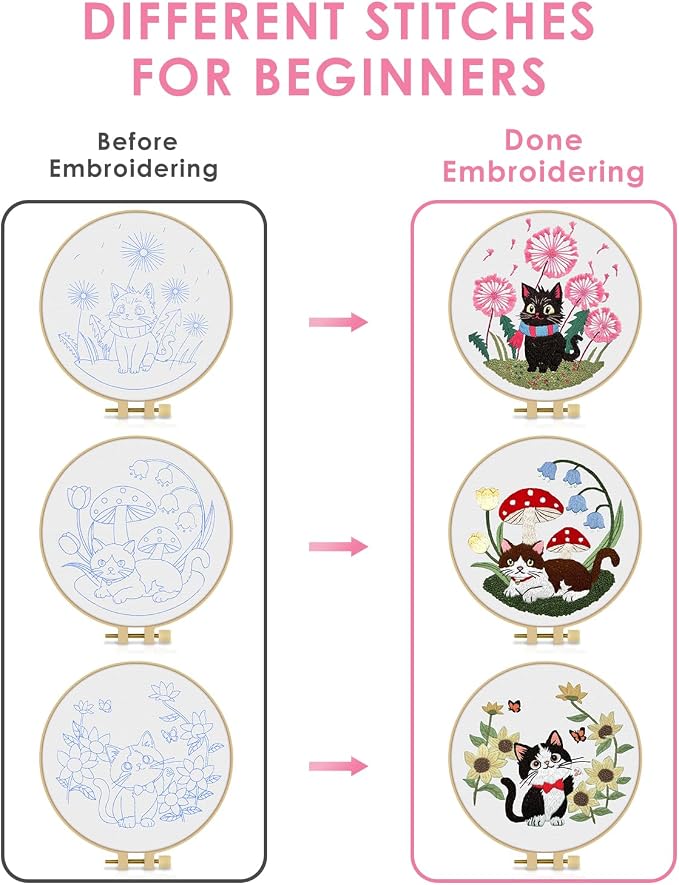 TINDTOP Embroidery Kit for Adults, Cat Embroidery Practice Kit | for Beginners - Image 3