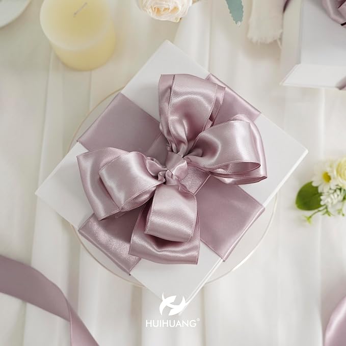HUIHUANG Lilac Satin Wired Ribbon 2.5 inch Dusty Purple Double-Faced Satin Wire - Image 4