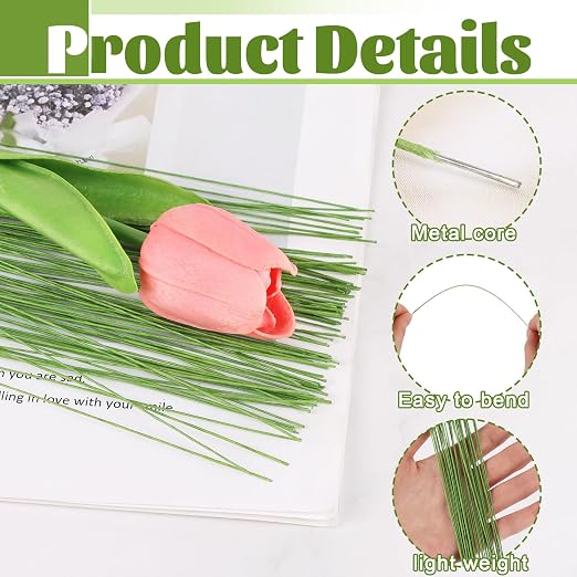 CCINEE 100 PCS Floral Wire Stems, 26 Gauge Green Paper Wrapped Florist Flower - Image 3