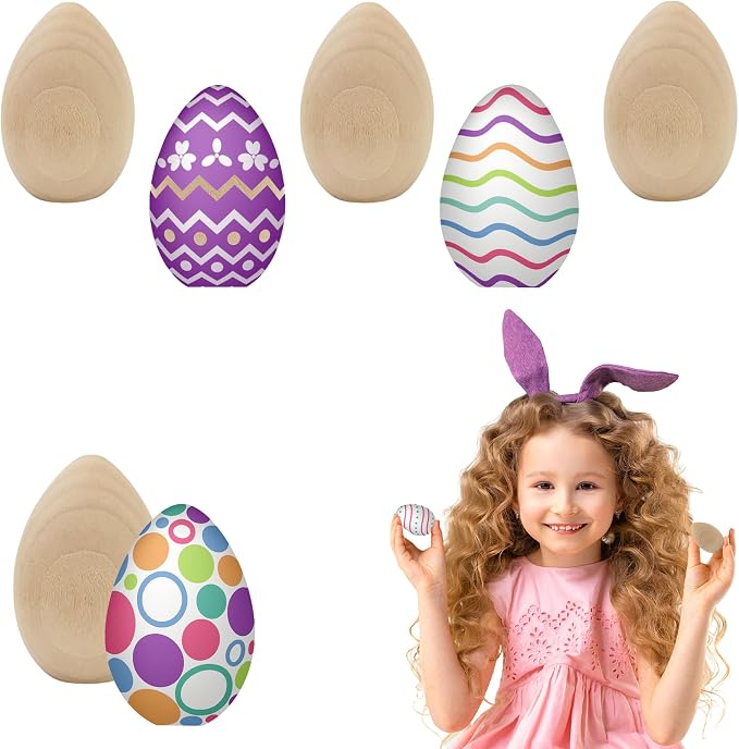 Chochkees Small Smooth Unpainted Natural Stand-Up Wooden Easter Eggs, Décor and - Image 6