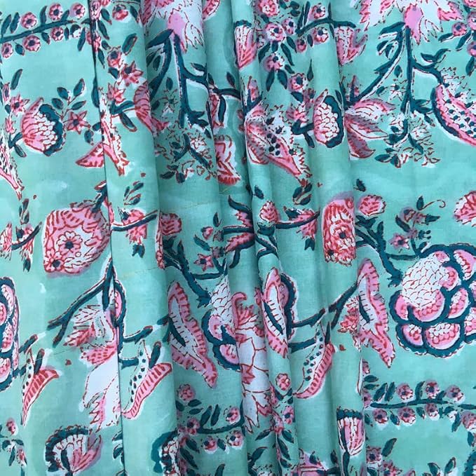 E-Tailor® Indian Ethnic 100% Cotton Voile Running Hand Block Print Natural - Image 3