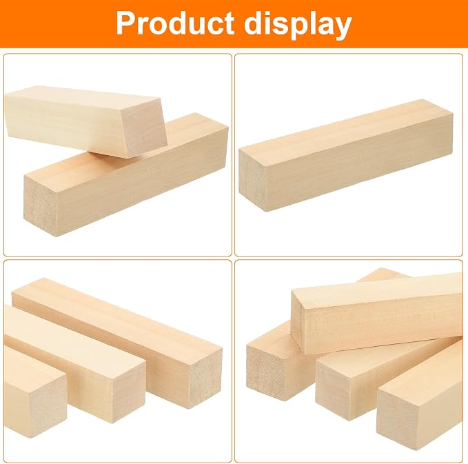 MECCANIXITY 4Pcs Basswood Carving Block, 1.2"x1.2"x6" Square Wooden Dowels - Image 4