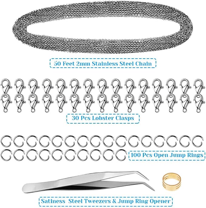 50 Feet Stainless Steel Chains for Jewelry Making, Anezus Jewelry Chain Bulk - Image 2