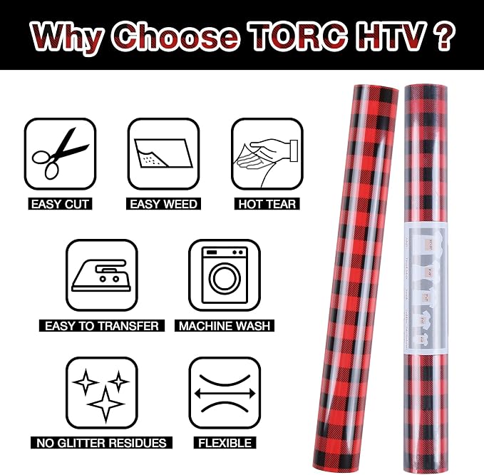 TORC Red Black Buffalo Plaid HTV Vinyl 12 inch x 5 ft, Check Heat Transfer - Image 3