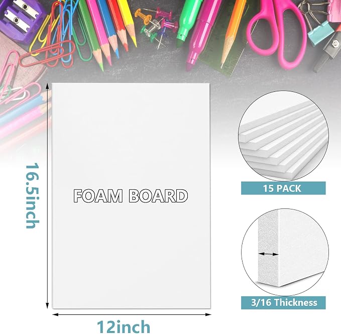 15 Pack White Foam Board for Projects, 12 x 16.5Inch Foam Core Baking Board Mat - Image 2
