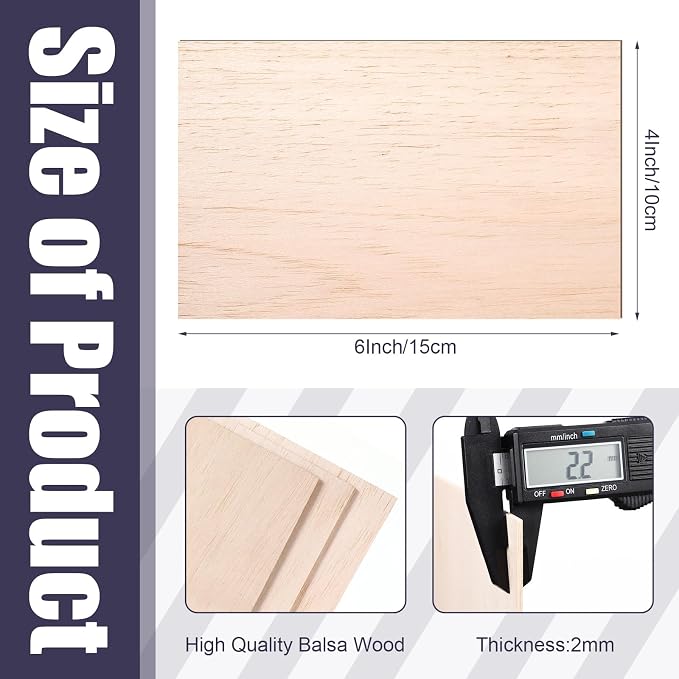Namalu 10 Pack Balsa Wood Sheets 6 x 4 x 0.08 Inches-2 mm Thick Unfinished - Image 2