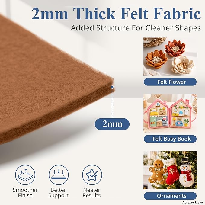 12" x 12" Felt Sheets for Crafts, 2mm Stiff Felt Fabric, Chocolate | 2mm Thick - Image 2