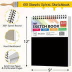 WINNER 9" x 12" Sketch Book 4 Pack, 400 Sheets Spiral Bound Art Sketchbook - Image 2