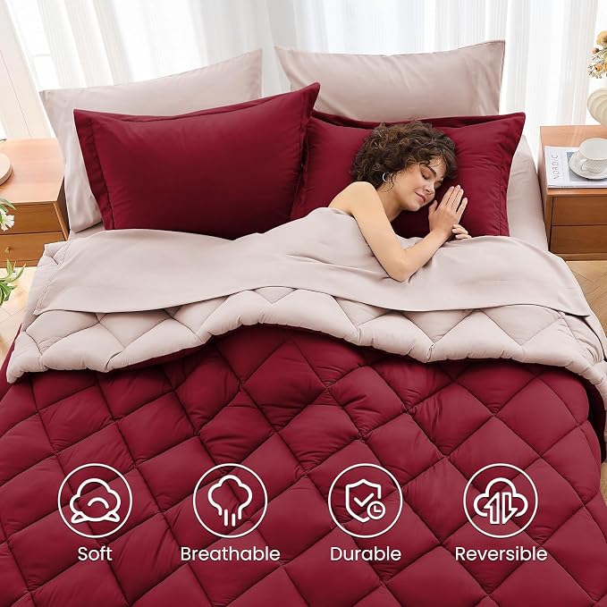 MUXHOMO 7 Pieces California King Comforter Set, Reversible Bed in a Bag Cal - Image 6