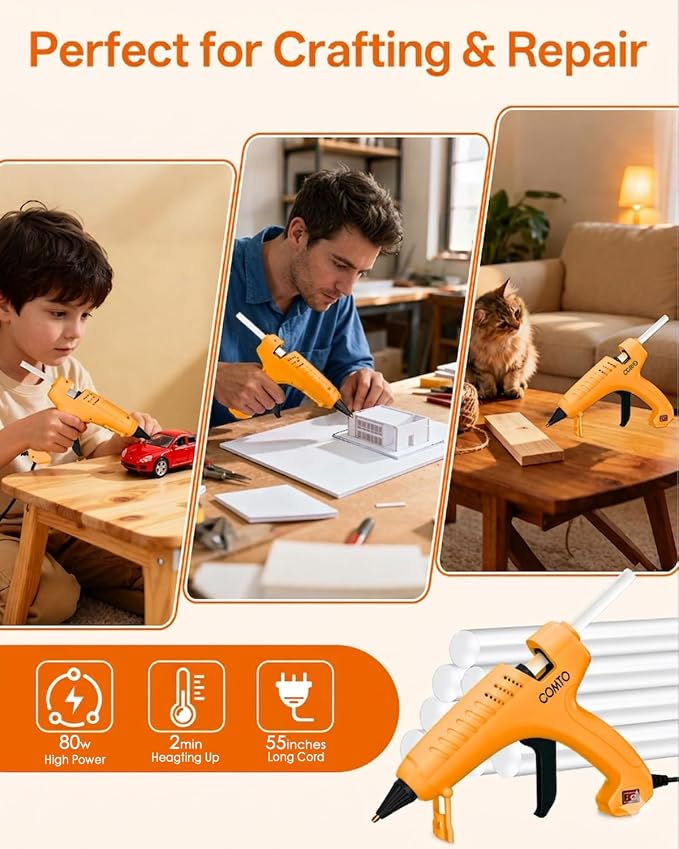 Full Size Hot Glue Gun with 10 Glue Sticks | 80W High-Power Fast Heating - Image 5