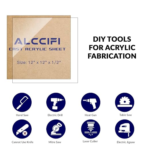1/2 Inch Acrylic Sheet, ALCCIFI 12 x 12 Clear Cast Plexiglass Sheets, - Image 5