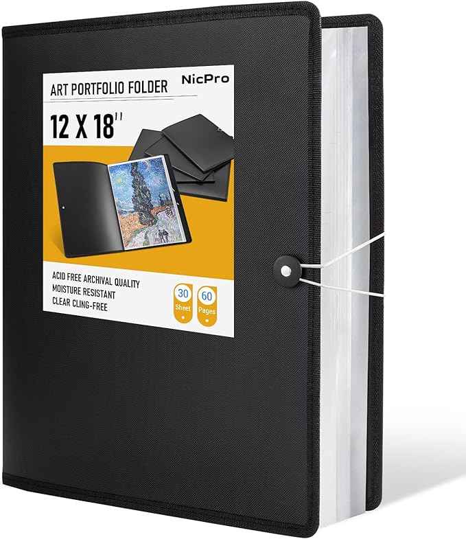 Nicpro 12"x18" Art Portfolio Folder, 30 Pockets Display 60 Pages Art Painting by Nicpro