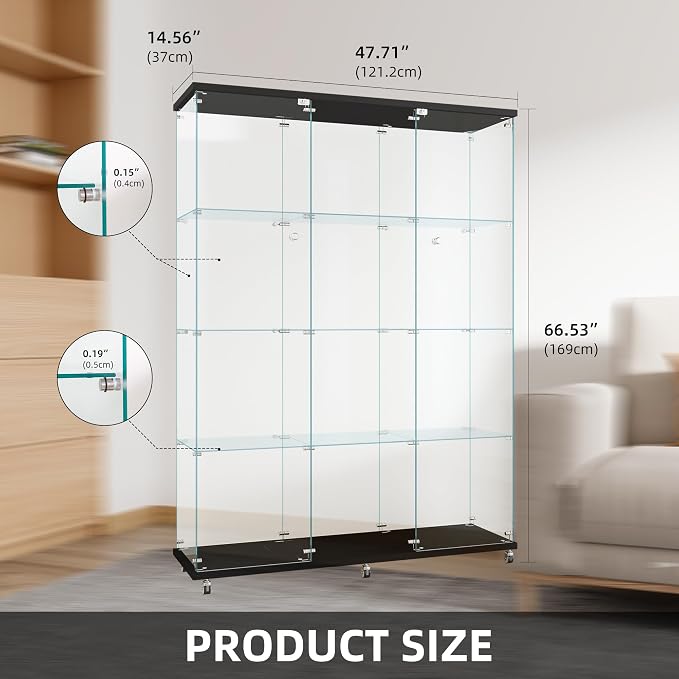FLYMUHJIA Curio Cabinets with Glass Doors Modern Glass Shelves Tempered Glass - Image 3