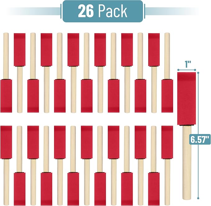 Bates- Foam Paint Brushes with Wood Handle, 1 Inch, 26 Pack, Sponge Brushes - Image 2